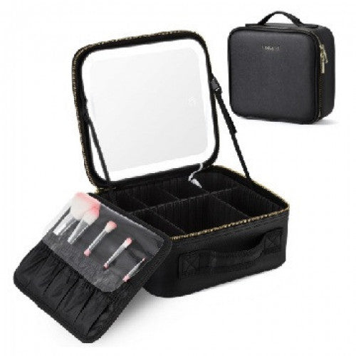 ESTUCHE DE COSMÉTICOS CON ESPEJO LED RECARGABLE NEGRO HZJ-625