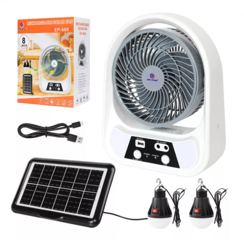 ABANICO SOLAR RECARGABLE PORTATIL 8"